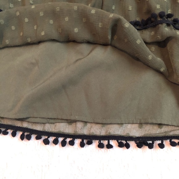 Zara olive Pom Pom Swiss dot vneck mini dress - Picture 6 of 11